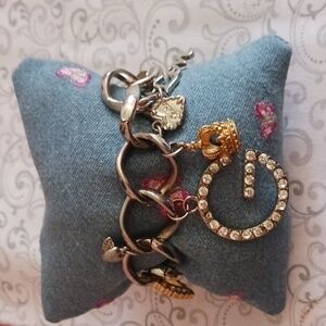 Guess Crystal Gold Crown and Heart Charm Bracelet